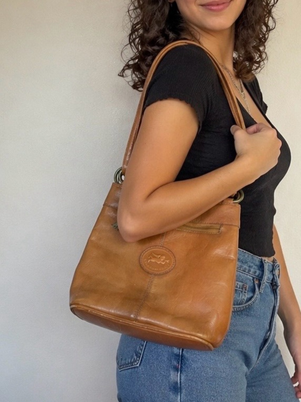 Vintage American Angel Tan Leather Shoulder Bag